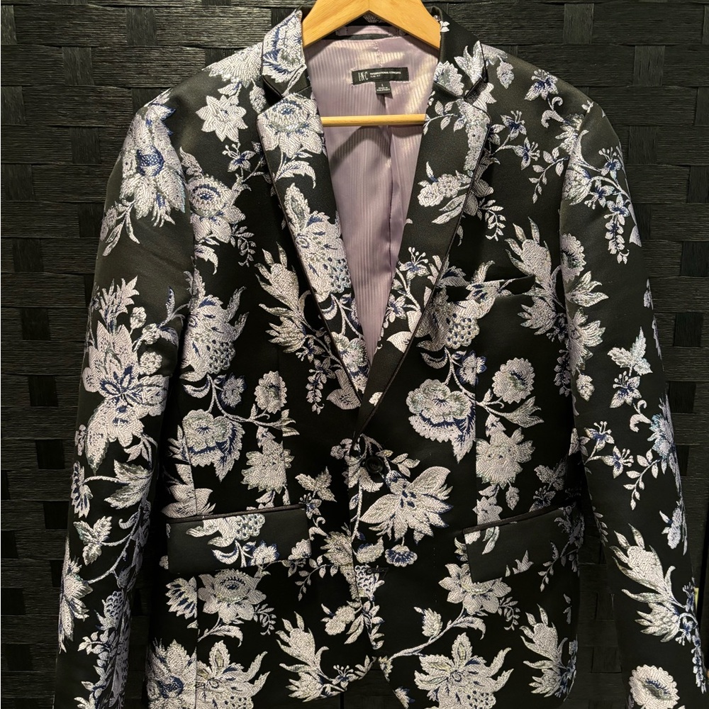 Floral Patterned Blazer - Black & Purple